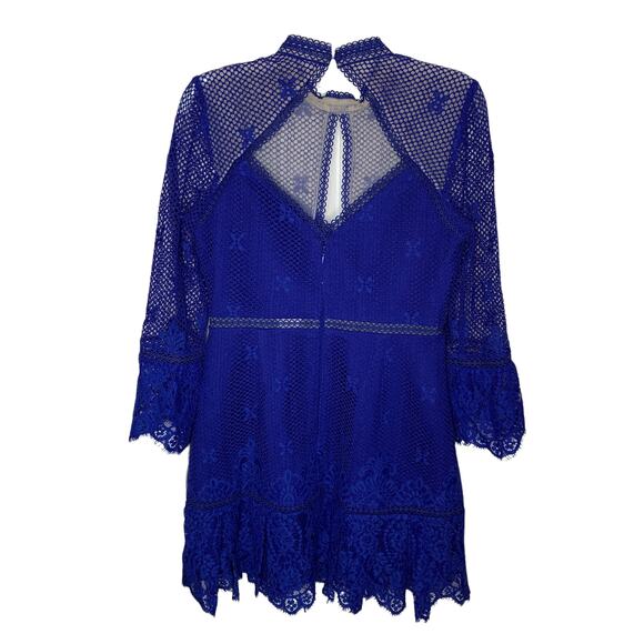 Ever New Blue Lace Flare Sleeve NWT Dress Size 6 Flippy Scalloped Hem - Picture 4 of 4